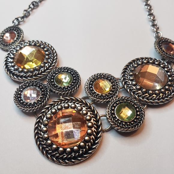 Autumn Colored Rhinestone Silver-tone Necklace - Picture 3 of 6